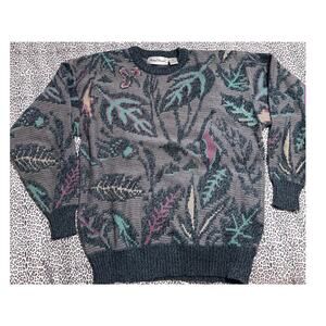 Vintage Michael Gerald Coogi inspired Leaf Knit Pullover Mens Sweater LG 80s 90s